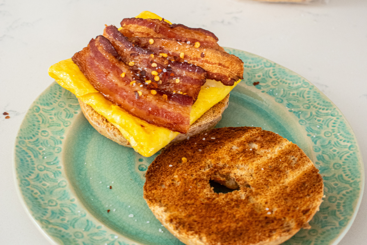 Folded Egg & Bacon Breakfast Bagel
