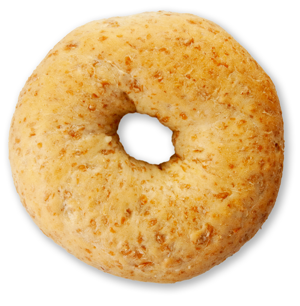 Slice of sprouted whole wheat bagel on a white background