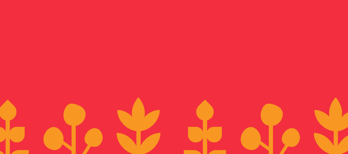 Orange organic leaf pattern on a red background