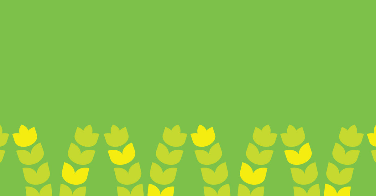 Pattern of yellow and green wheat shapes on a green background