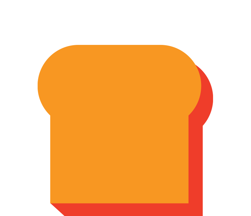 Illustration of a slice of bread with orange top and red bottom on a white background
