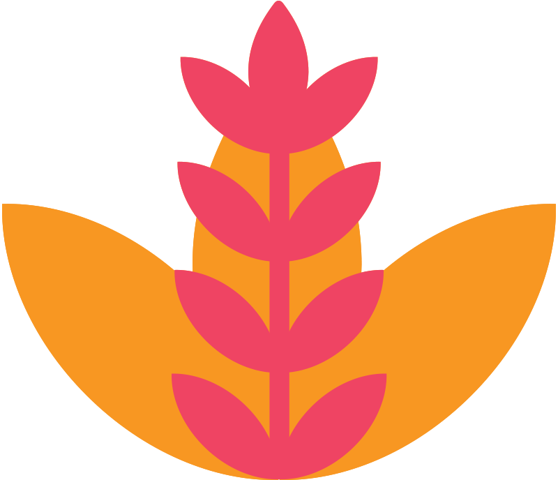 Simplified pink floral design on an orange background