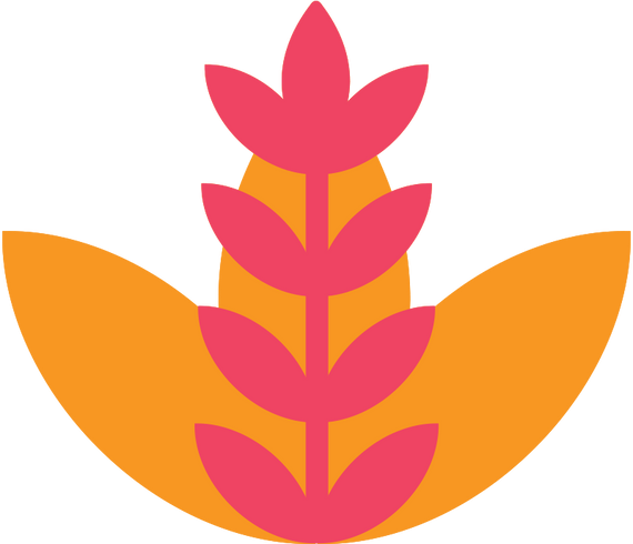 Simplified pink floral design on an orange background