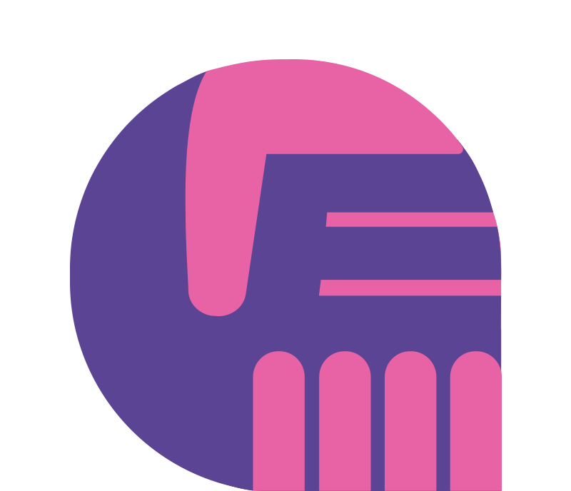 Abstract design with pink and purple shapes on a white background