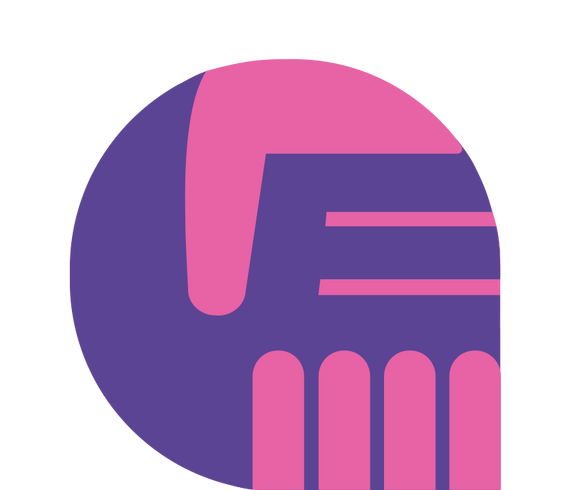 Abstract design with pink and purple shapes on a white background