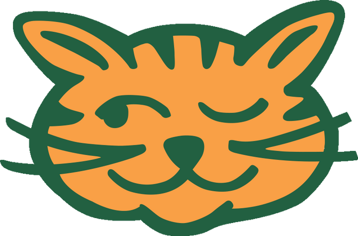 Illustration of a cat's face with green outlines on a white background