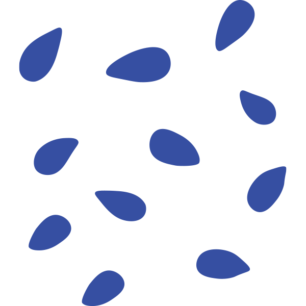 Blue seed-shaped objects on a white background